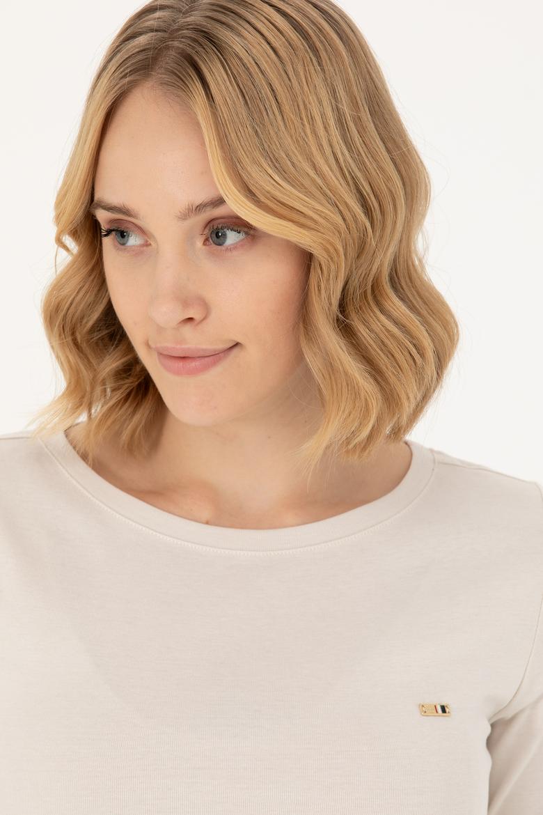 Kadın Krem Kayık Yaka Sweatshirt - 50266364076