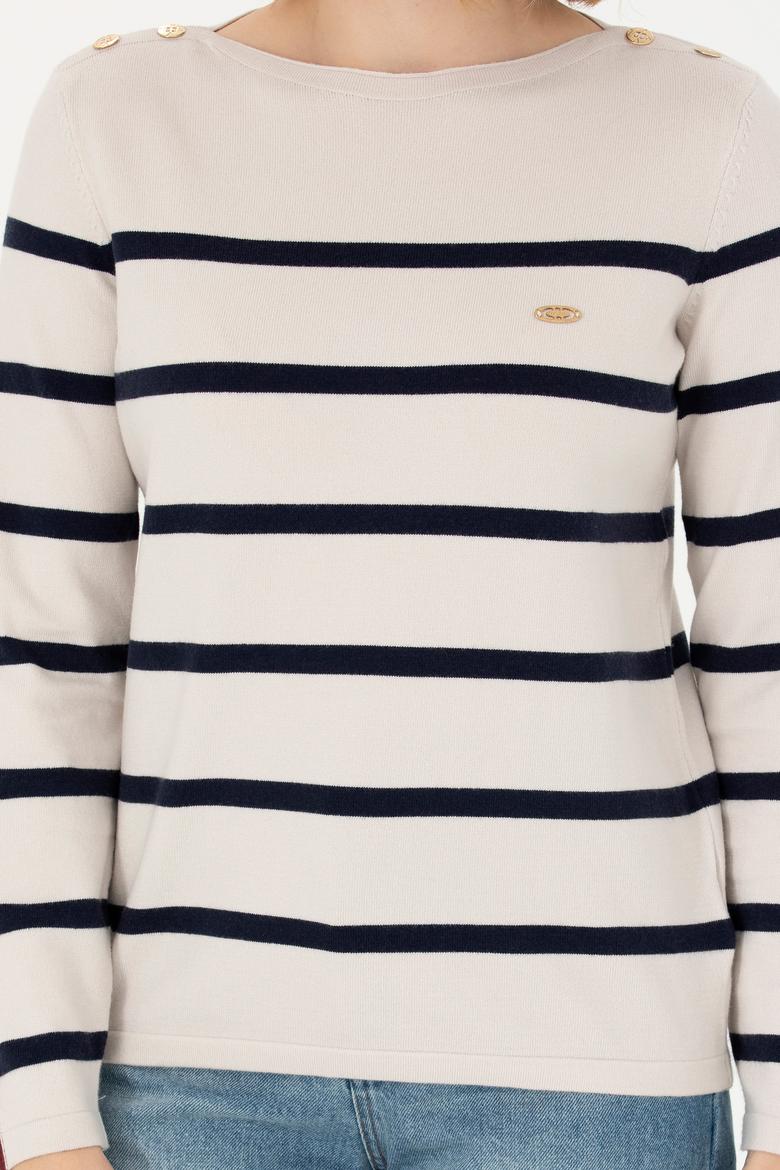 Kadın Krem Bisiklet Yaka Kazak - 50269500015