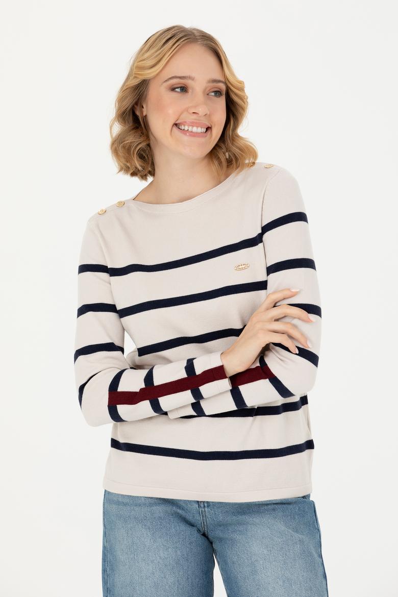 Kadın Krem Bisiklet Yaka Kazak