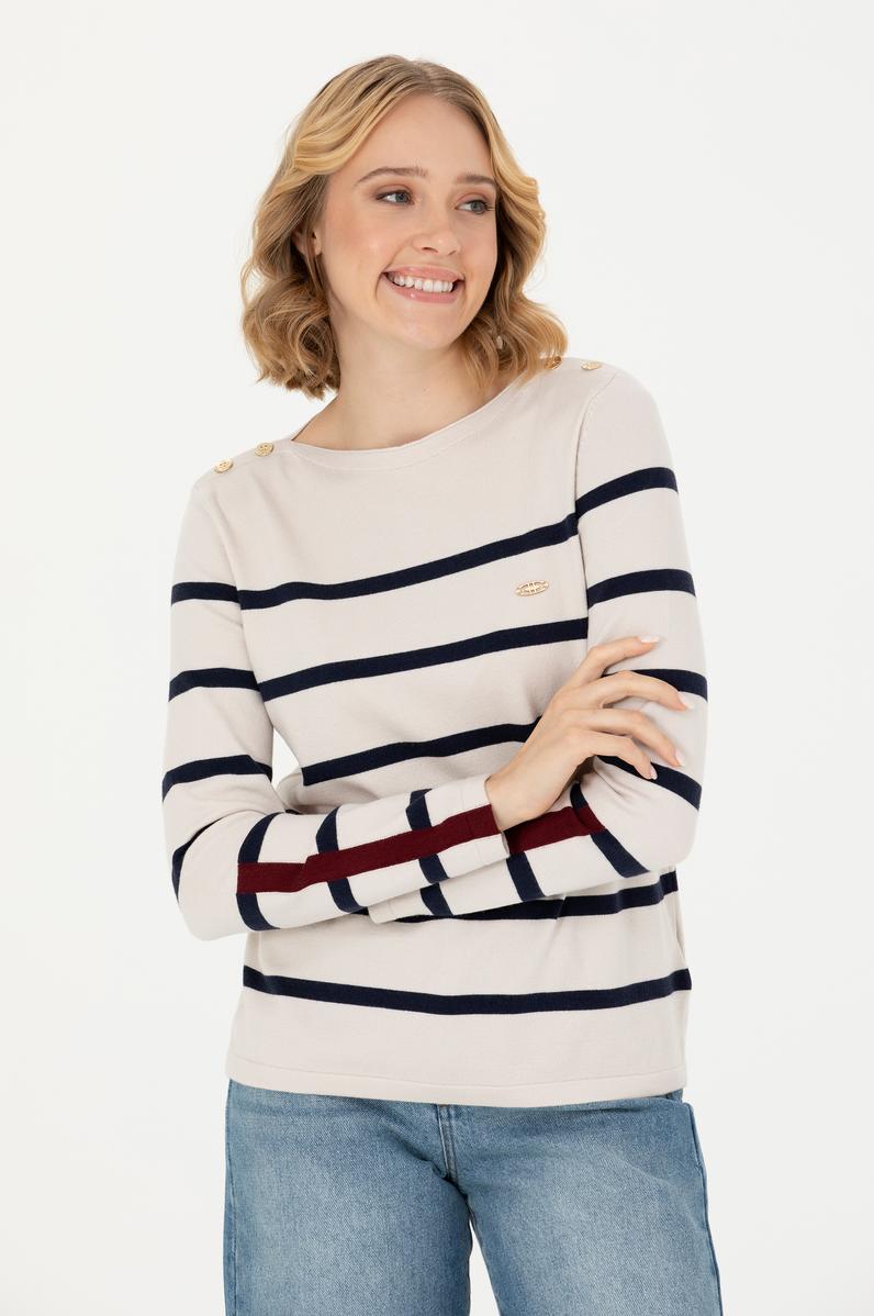 Kadın Krem Bisiklet Yaka Kazak