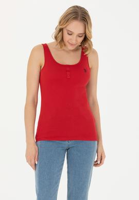 Kadın Kırmızı Bisiklet Yaka Kolsuz Basic Tişört - 50262673146