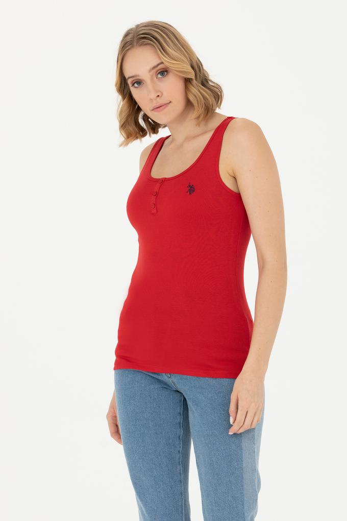 Kadın Kırmızı Bisiklet Yaka Kolsuz Basic Tişört