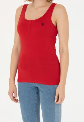 Kadın Kırmızı Bisiklet Yaka Kolsuz Basic Tişört - 50262673146