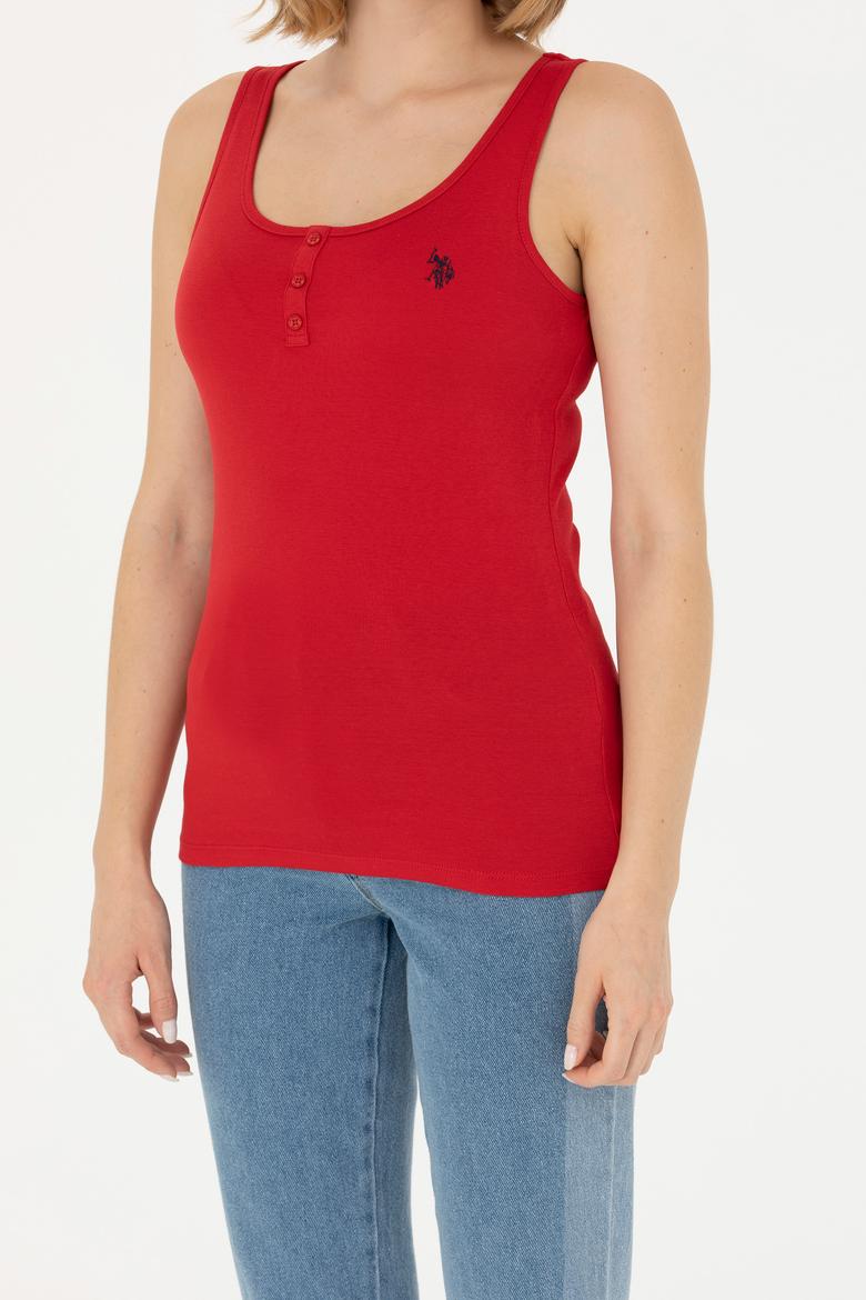 Kadın Kırmızı Bisiklet Yaka Kolsuz Basic Tişört - 50262673146