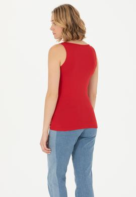 Kadın Kırmızı Bisiklet Yaka Kolsuz Basic Tişört - 50262673146