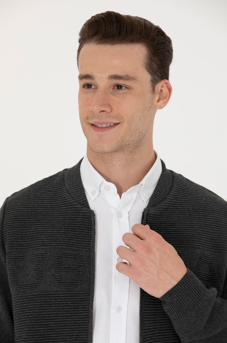 Erkek Antrasit Melanj Triko Hırka