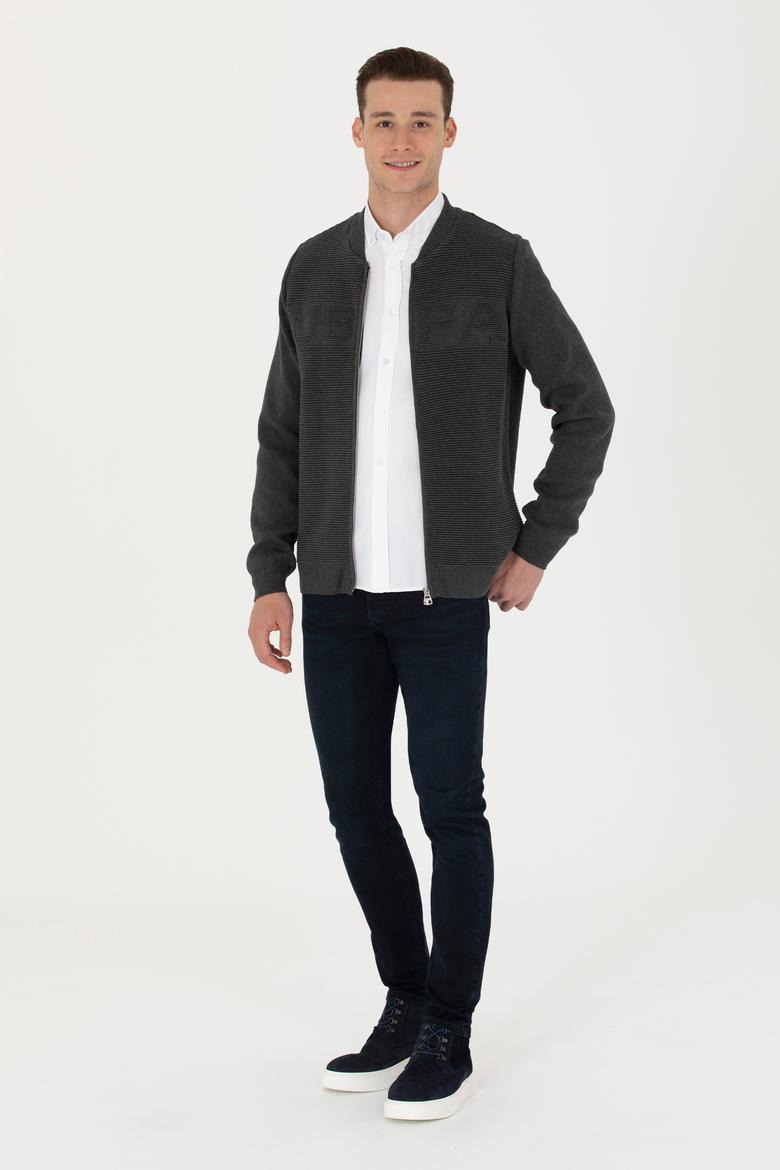 Erkek Antrasit Melanj Triko Hırka - 50271034019