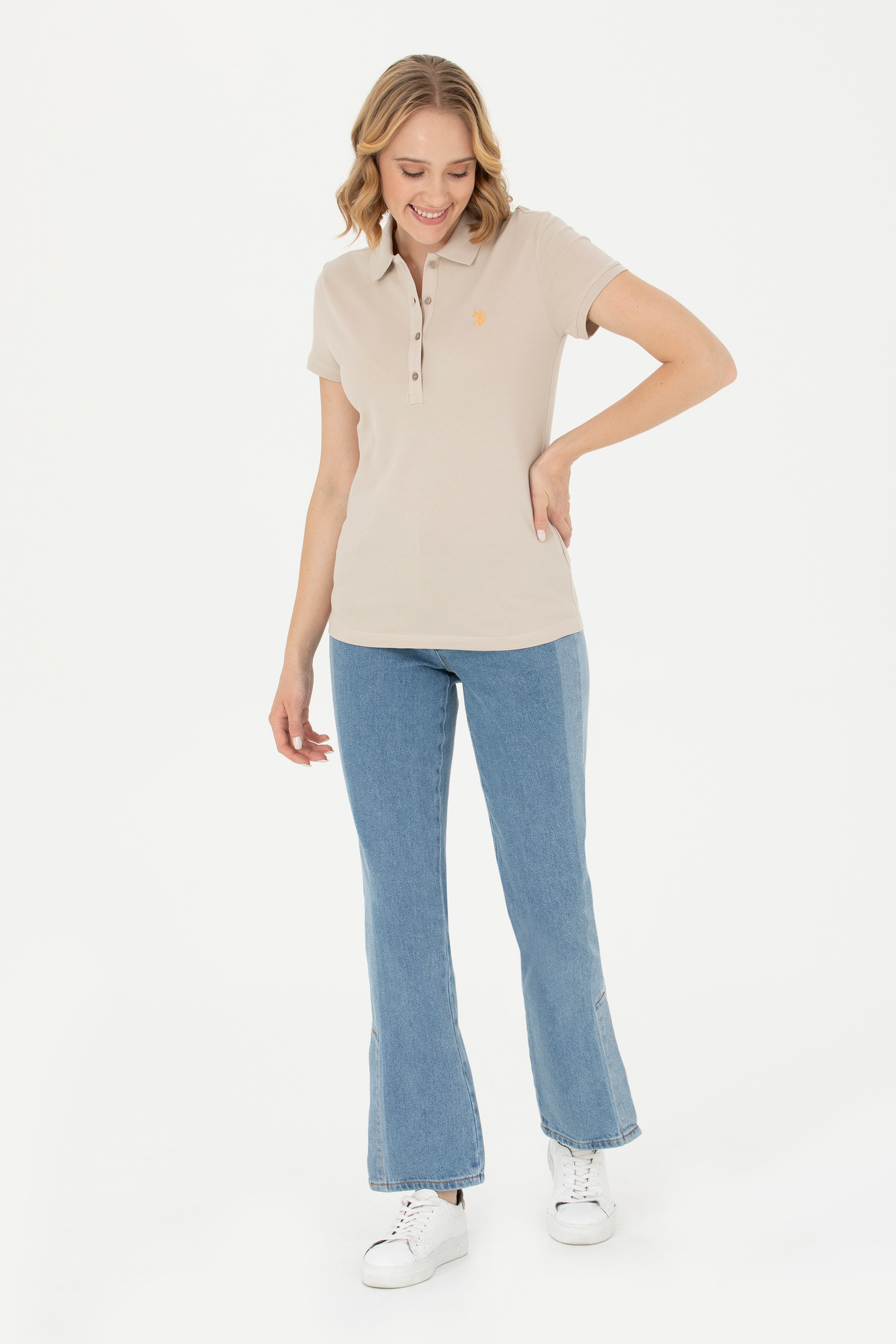 Kadın Taş Basic Polo Yaka Tişört