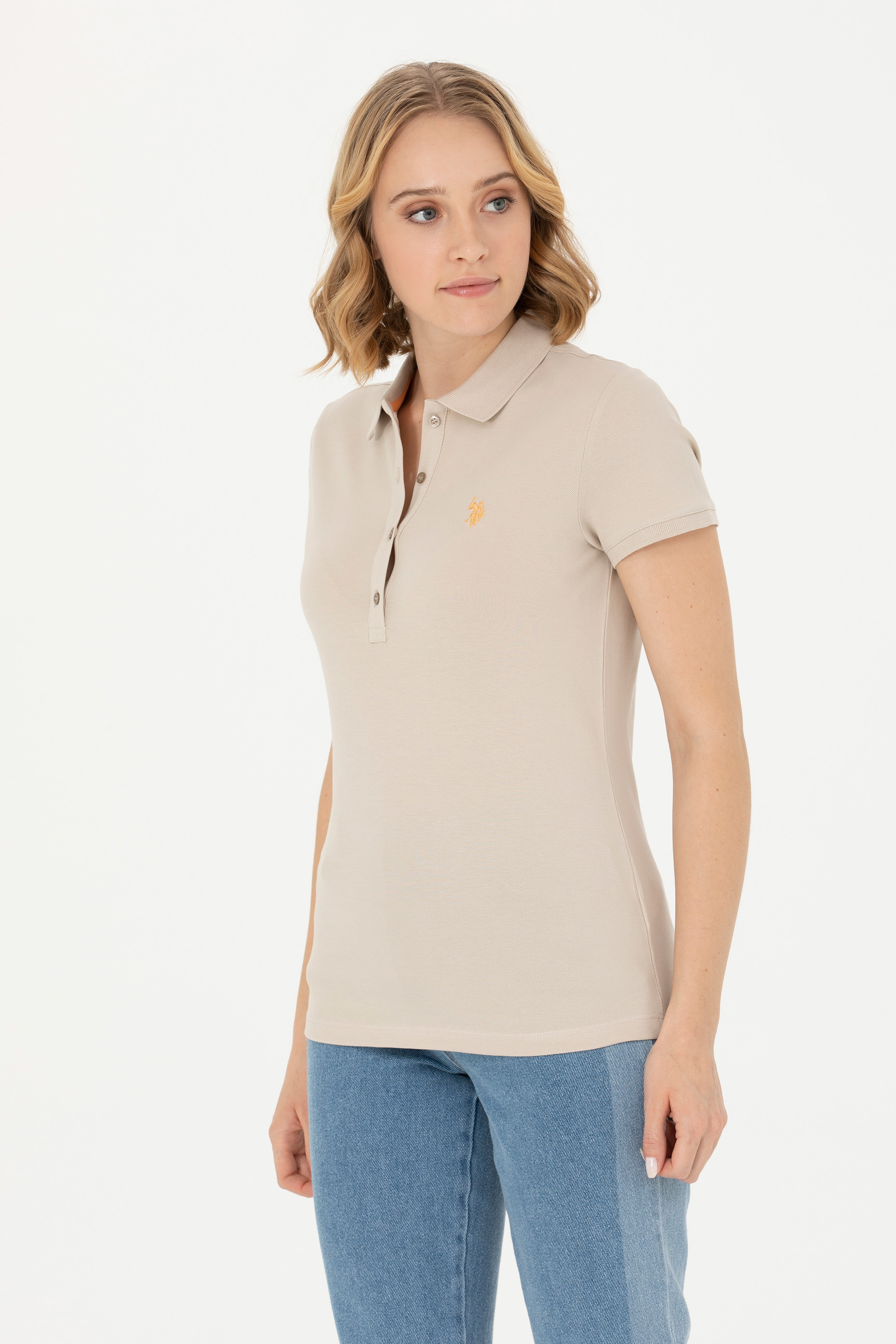 Kadın Taş Basic Polo Yaka Tişört - Image 3