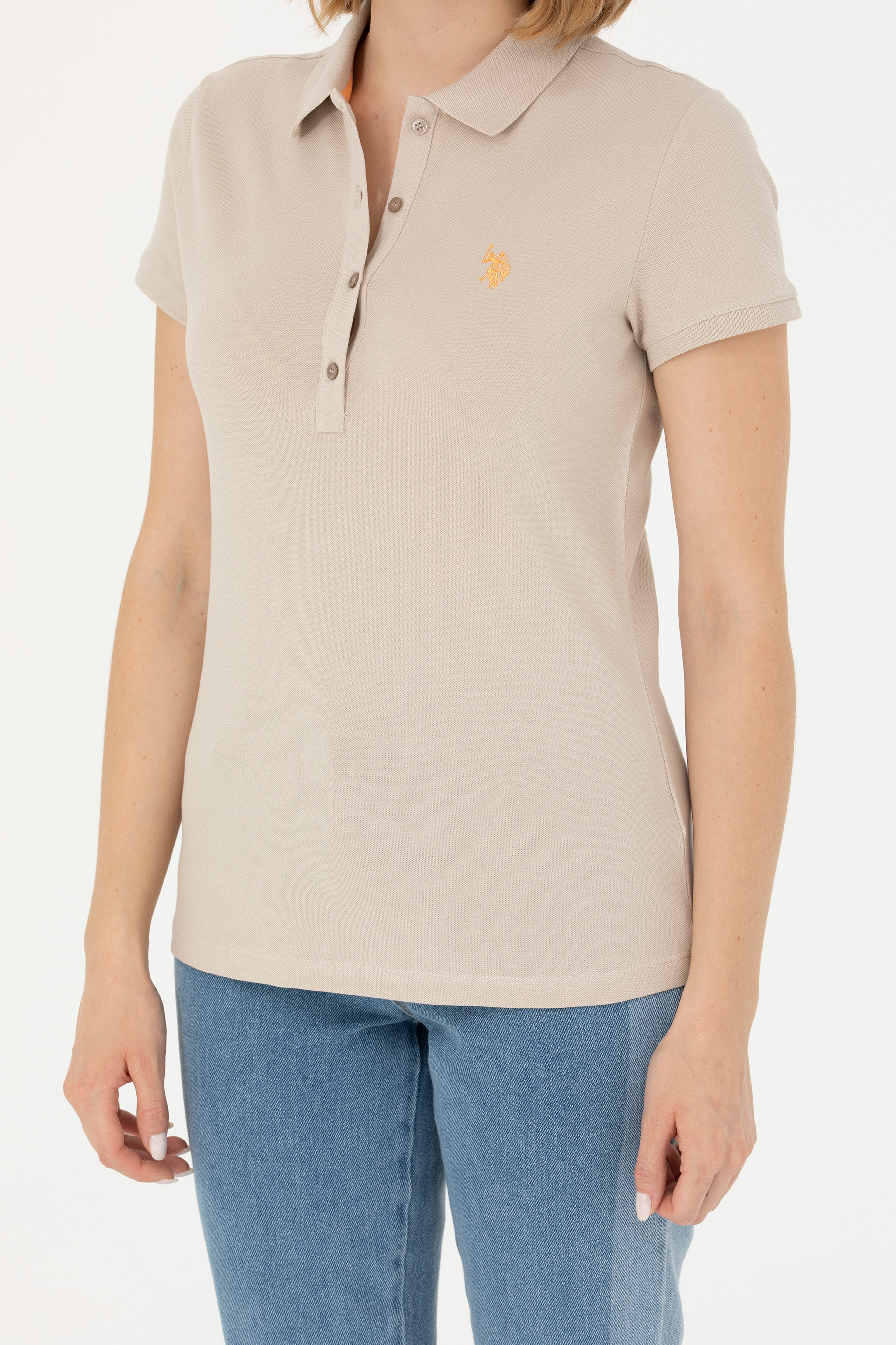 Kadın Taş Basic Polo Yaka Tişört