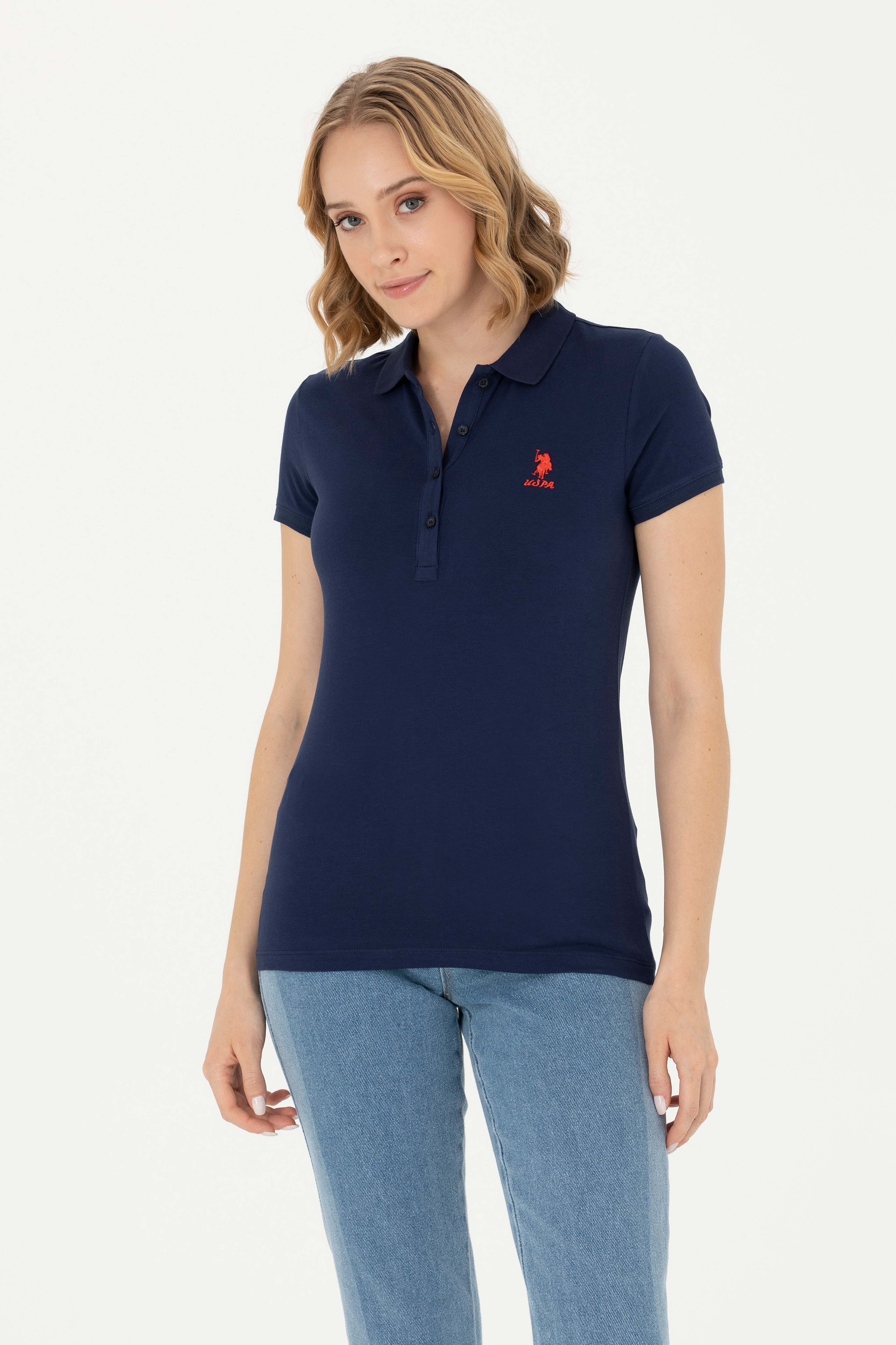 Kadın Lacivert Polo Yaka Tişört - Image 3