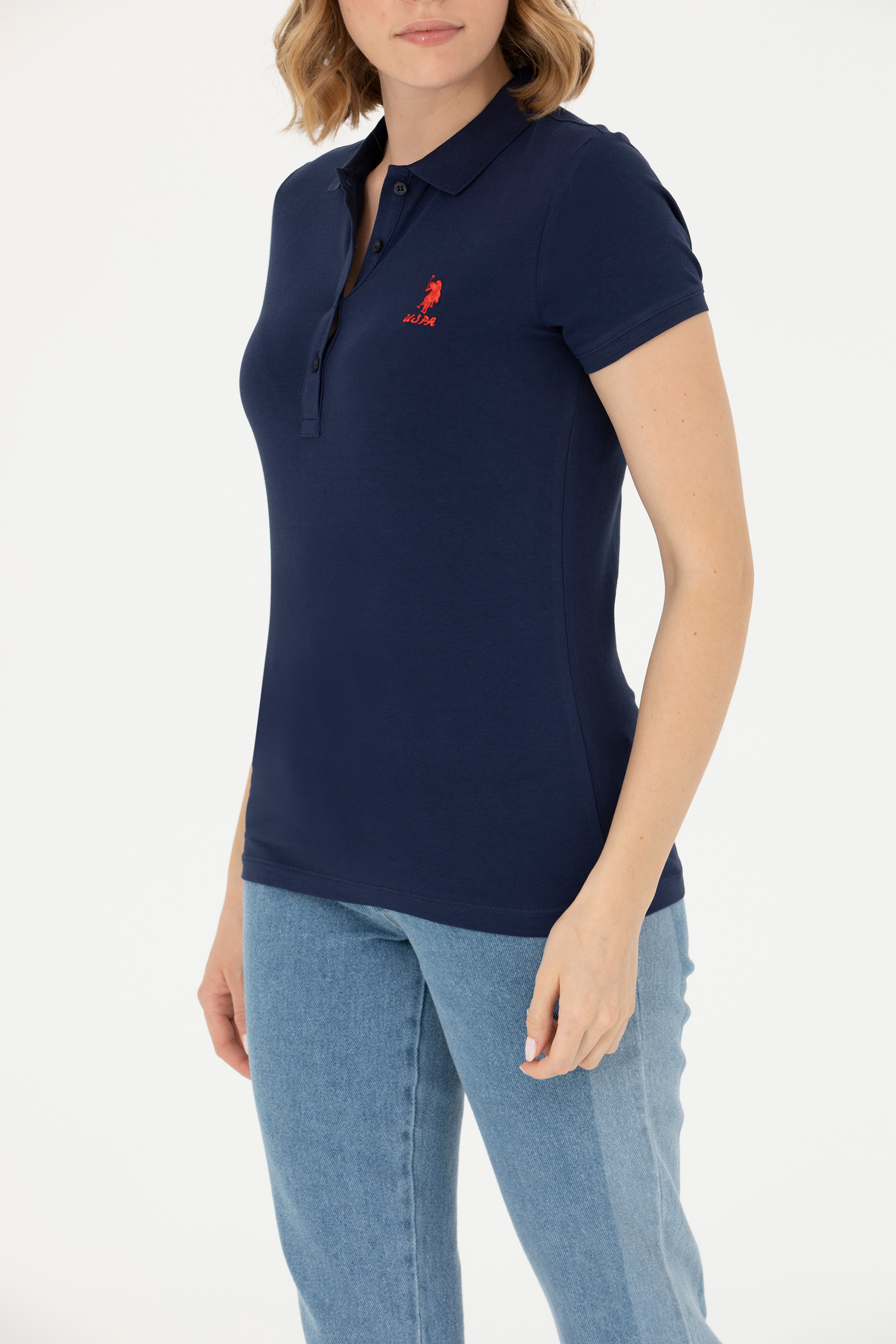 Kadın Lacivert Polo Yaka Tişört - Image 6