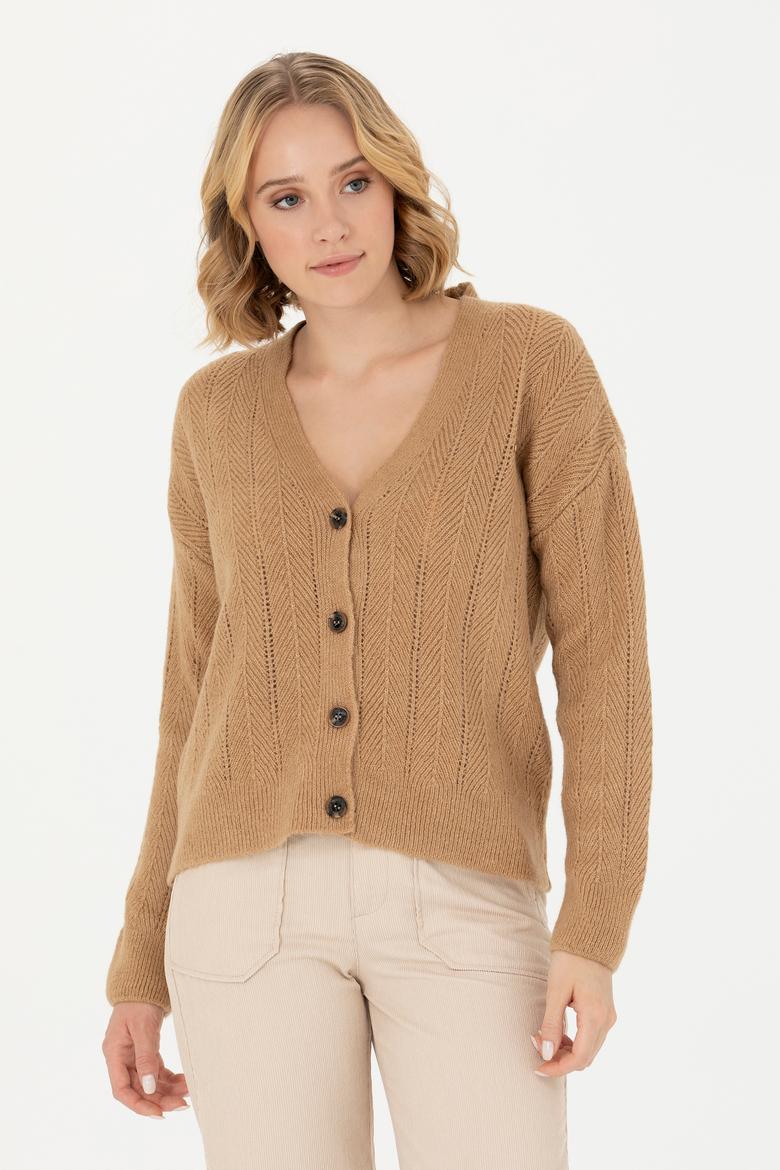 Kadın Kum Melanj Triko Hırka - 50269493019