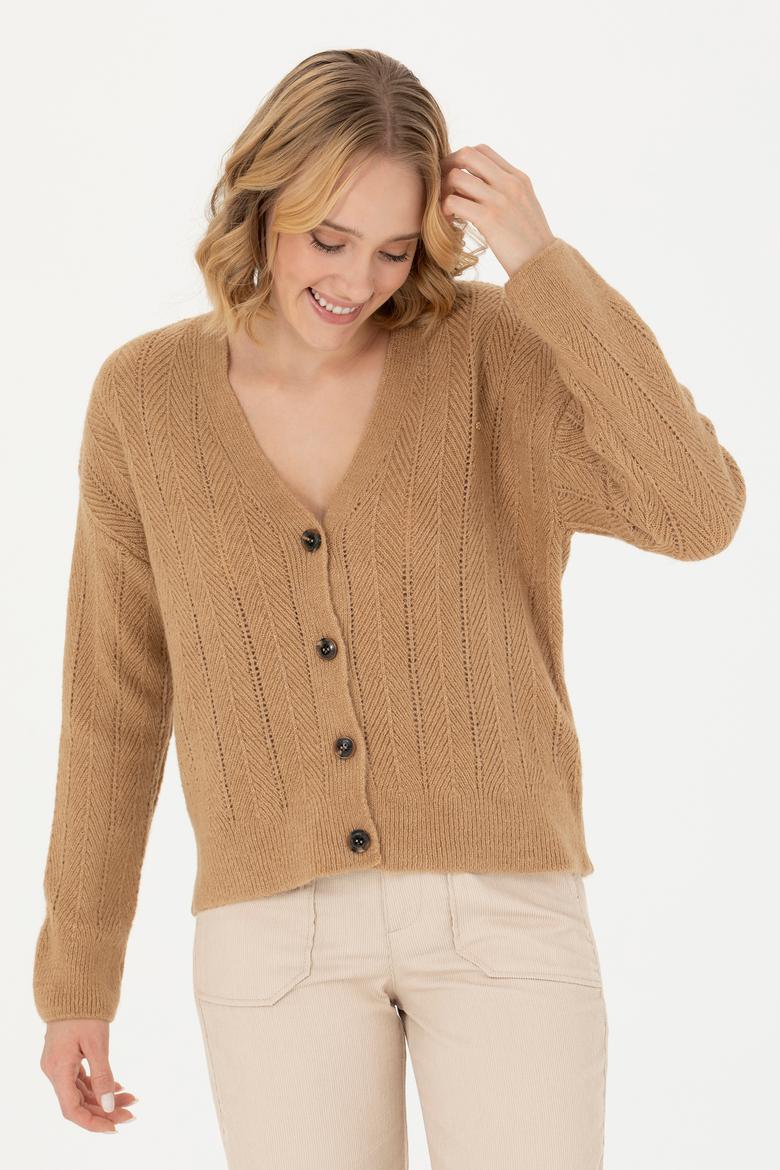 Kadın Kum Melanj Triko Hırka