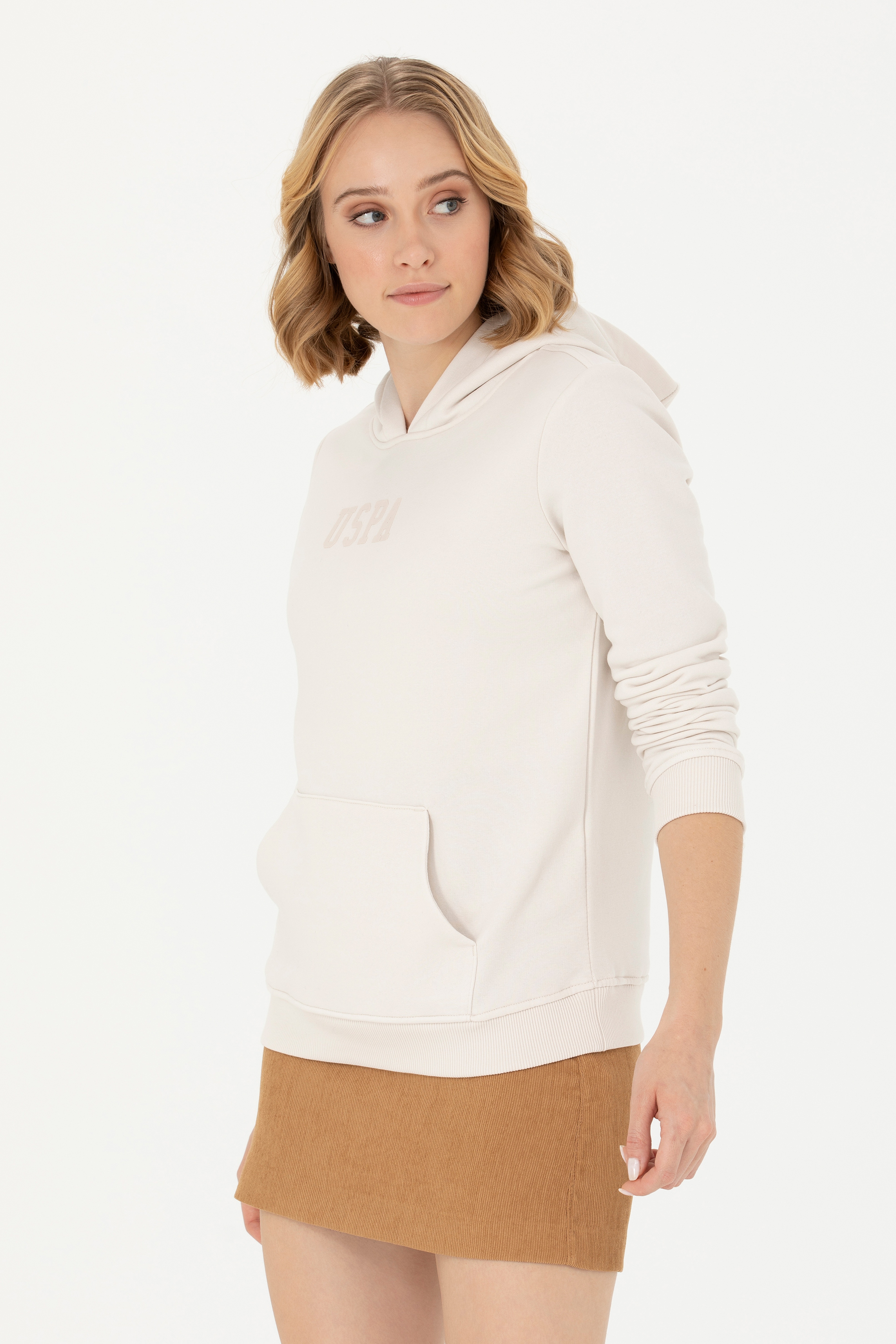 Kadın Taş Kapüşonlu Basic Sweatshirt