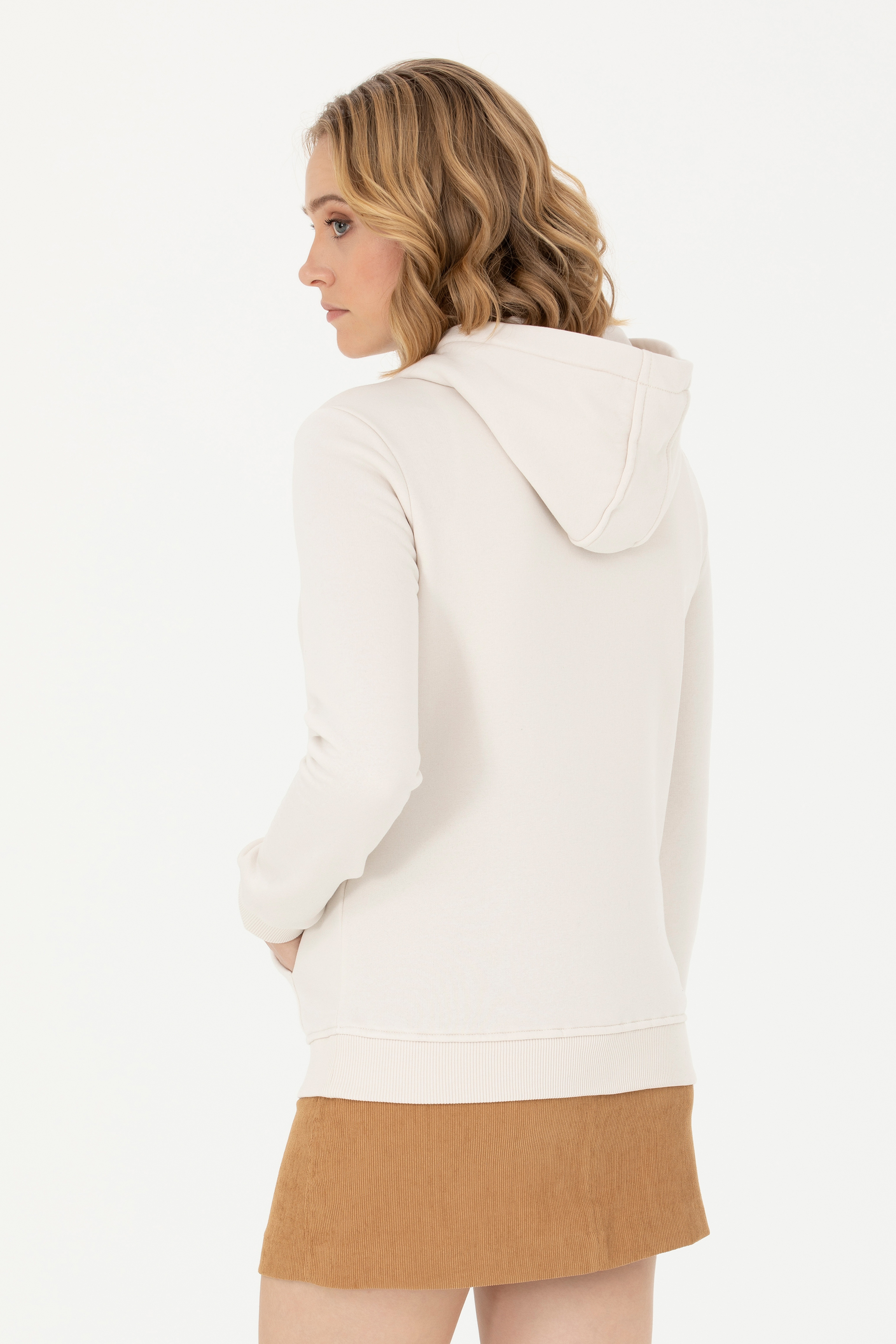 Kadın Taş Kapüşonlu Basic Sweatshirt