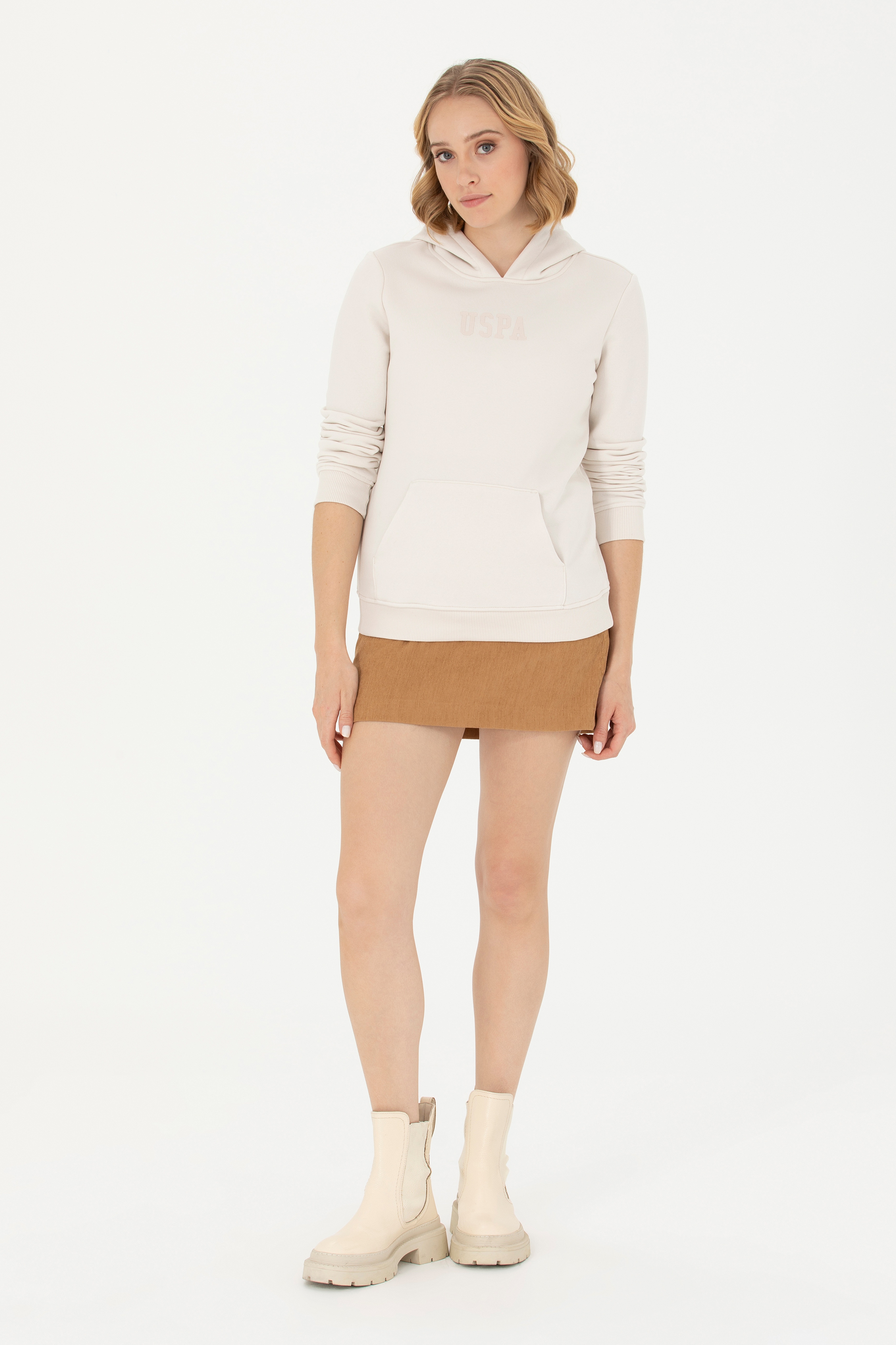 Kadın Taş Kapüşonlu Basic Sweatshirt - Image 4