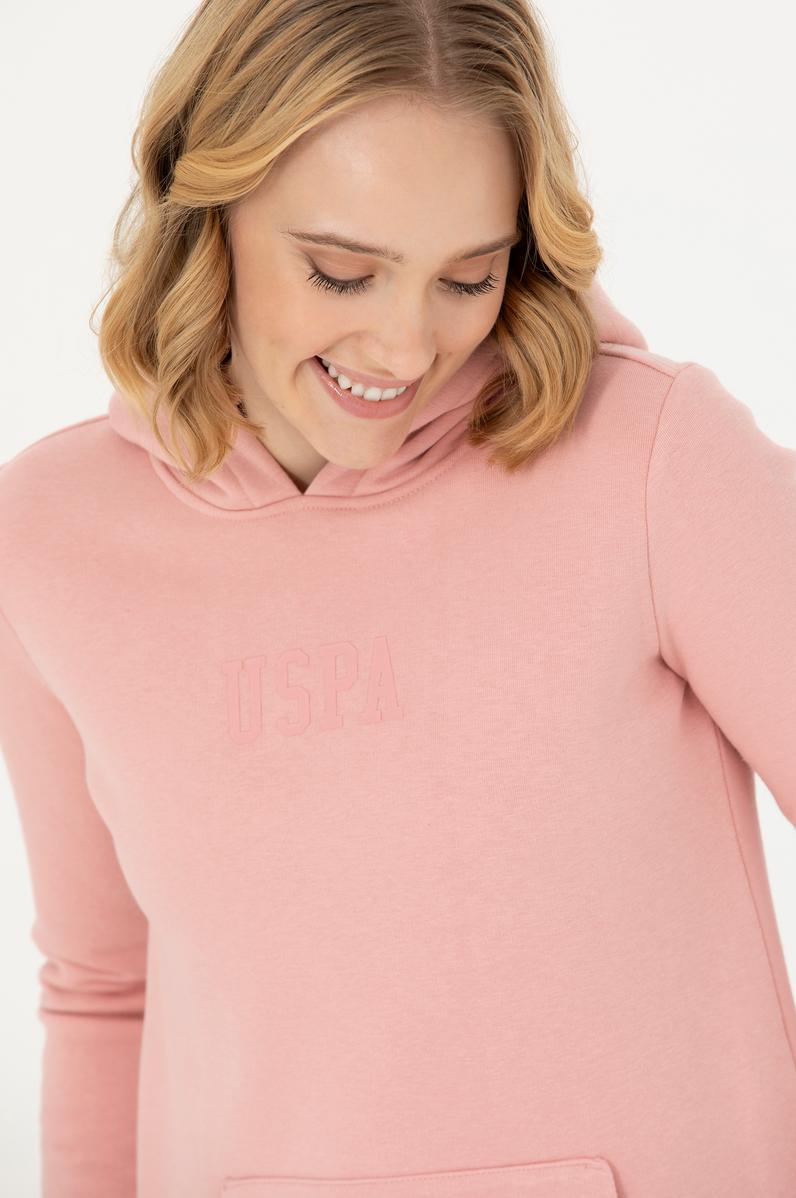Kadın Pudra Kapüşonlu Basic Sweatshirt