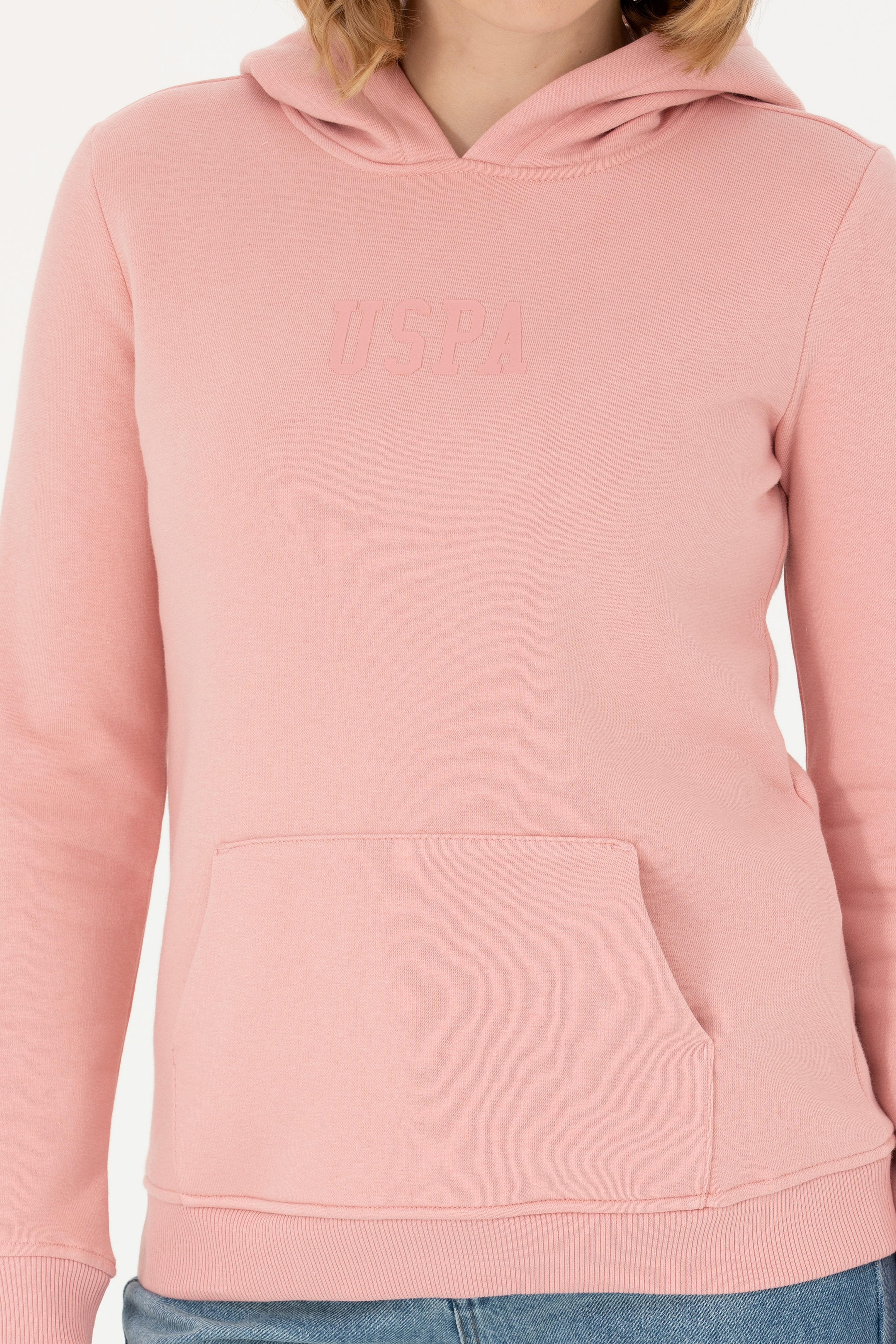 Kadın Pudra Kapüşonlu Basic Sweatshirt - Image 6