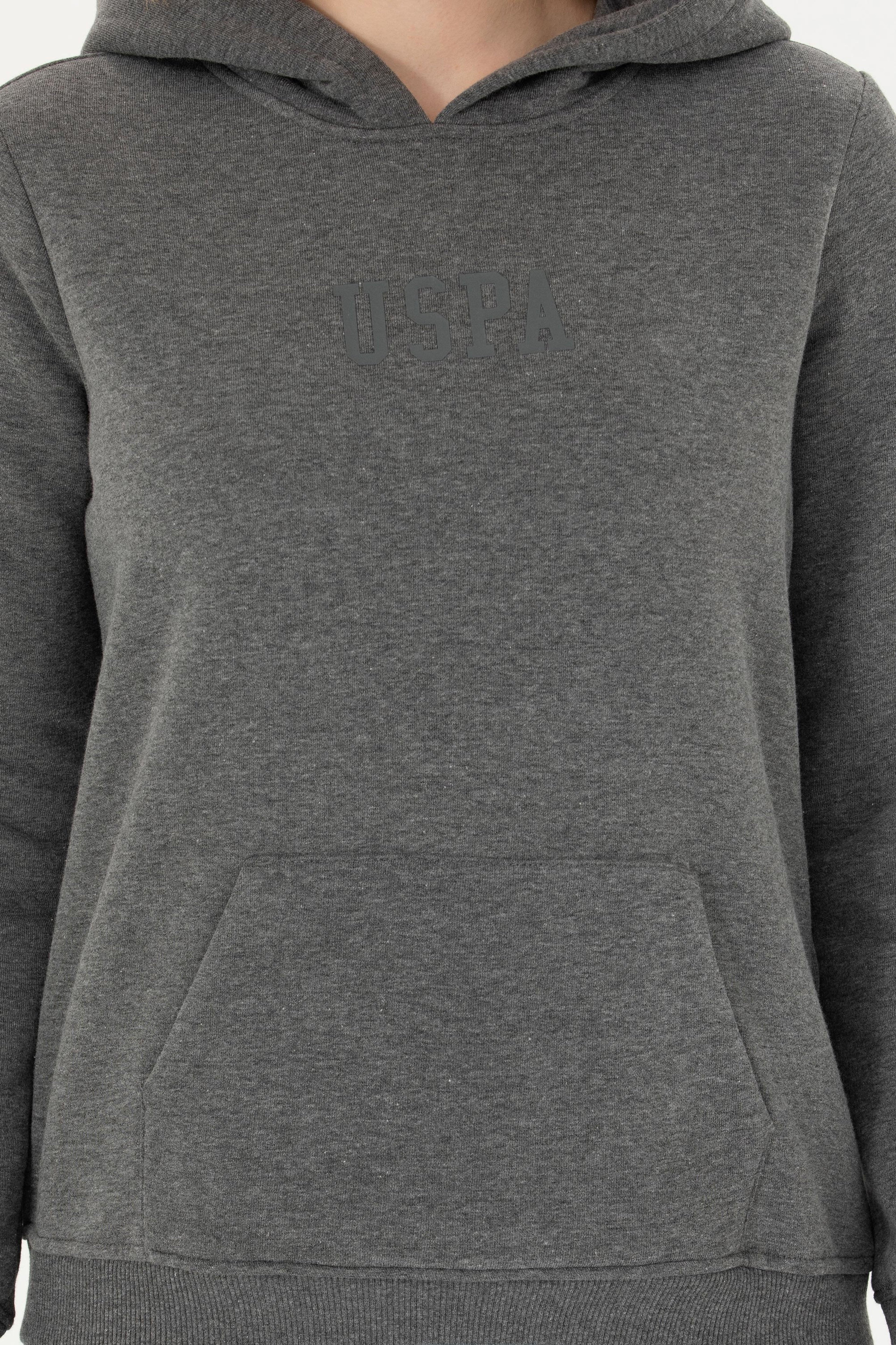 Kadın Antrasit Melanj Kapüşonlu Basic Sweatshirt