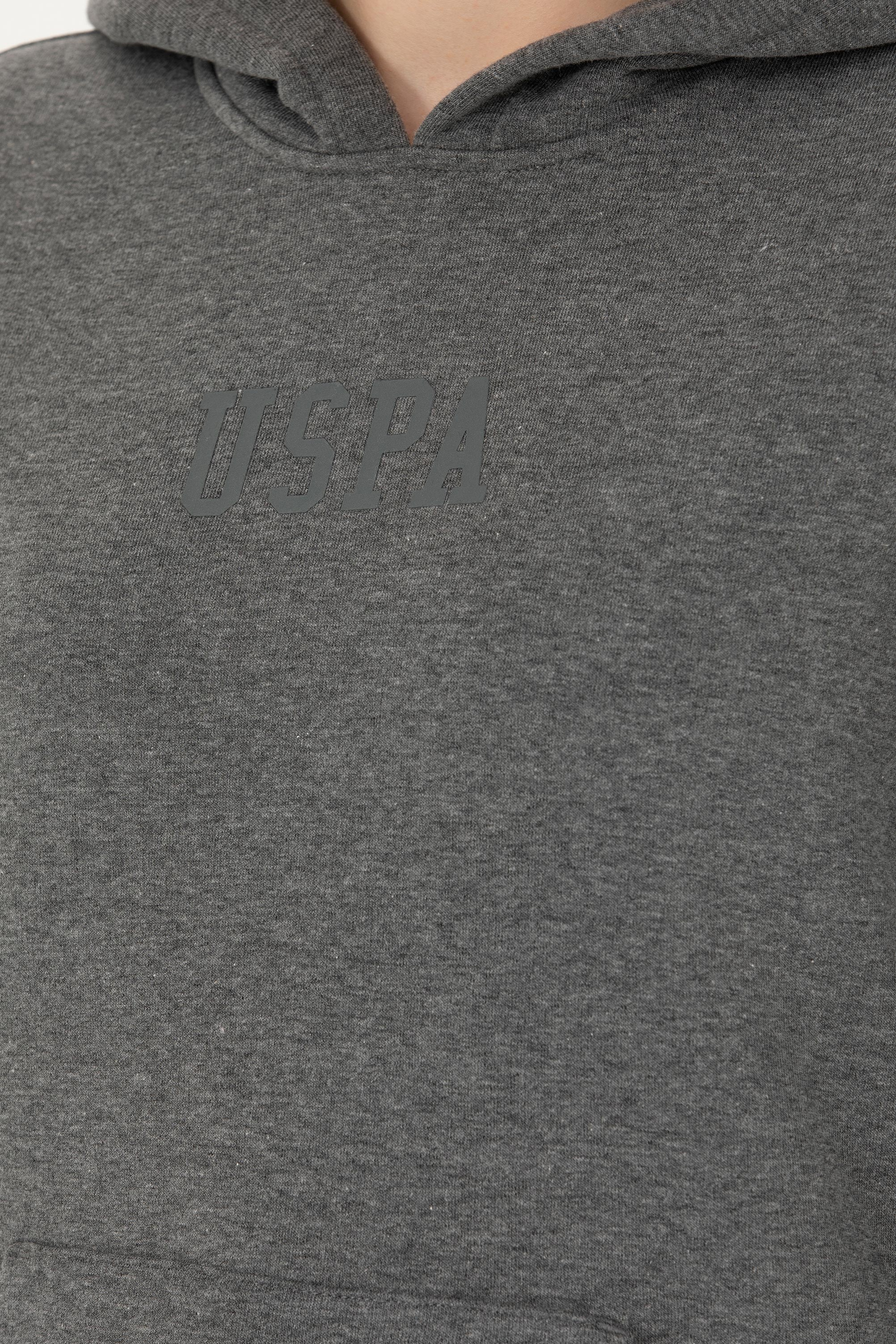 Kadın Antrasit Melanj Kapüşonlu Basic Sweatshirt - Image 7