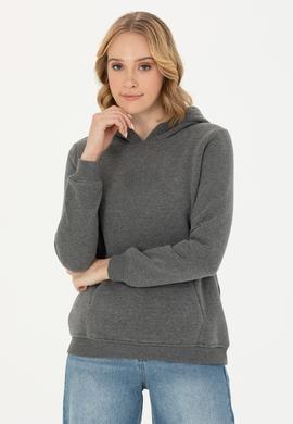 Kadın Antrasit Melanj Kapüşonlu Basic Sweatshirt - 50271557130