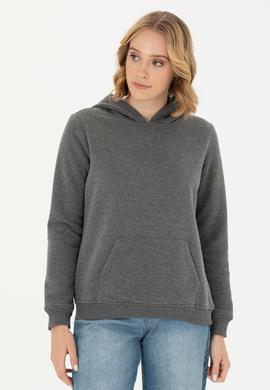 Kadın Antrasit Melanj Kapüşonlu Basic Sweatshirt - 50271557130