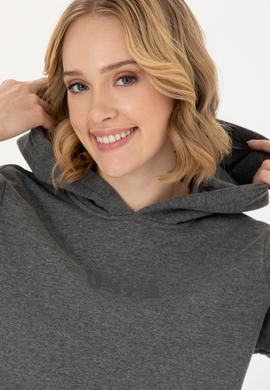 Kadın Antrasit Melanj Kapüşonlu Basic Sweatshirt - 50271557130