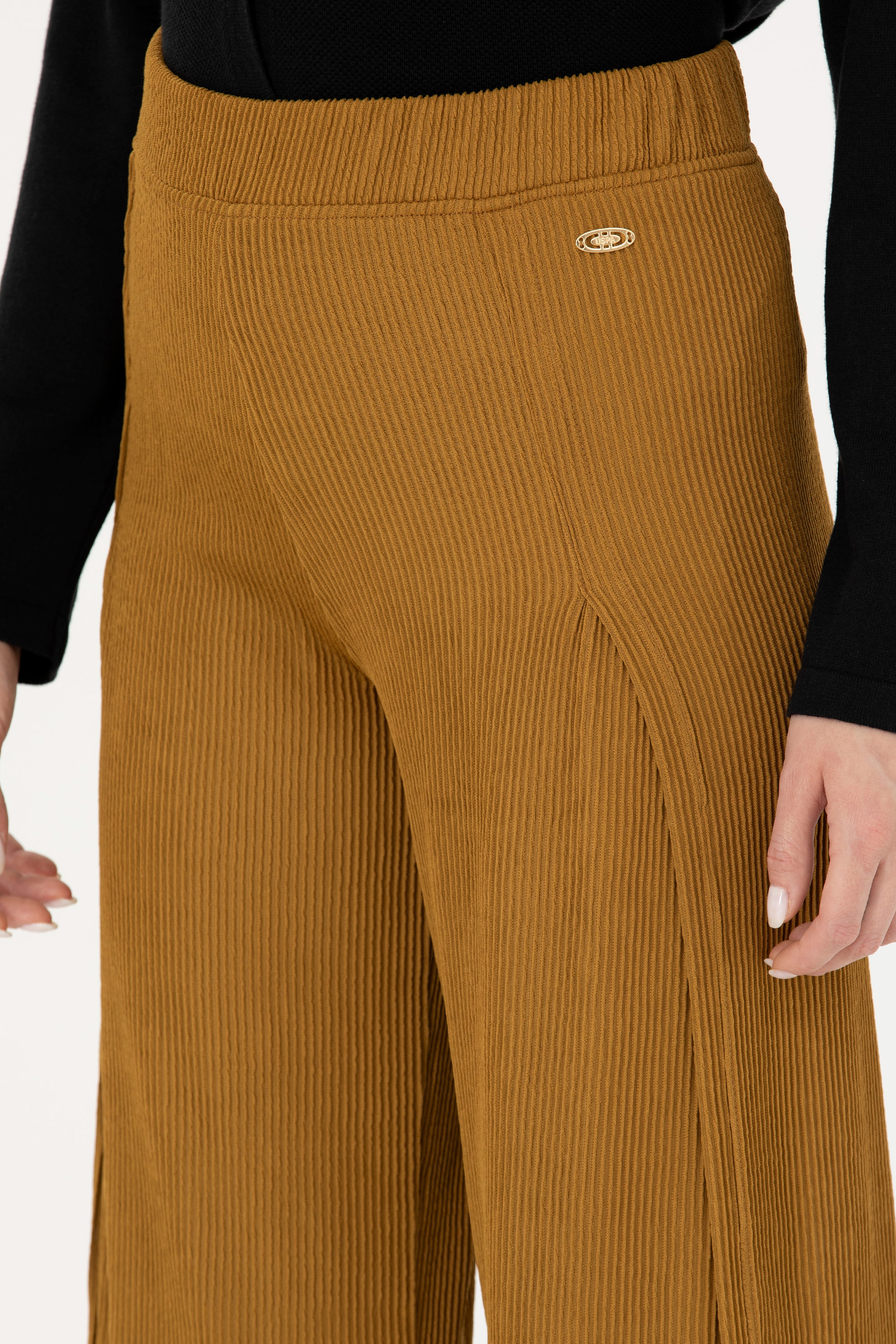 Kadın Açık Haki Örme Pantolon - Image 6