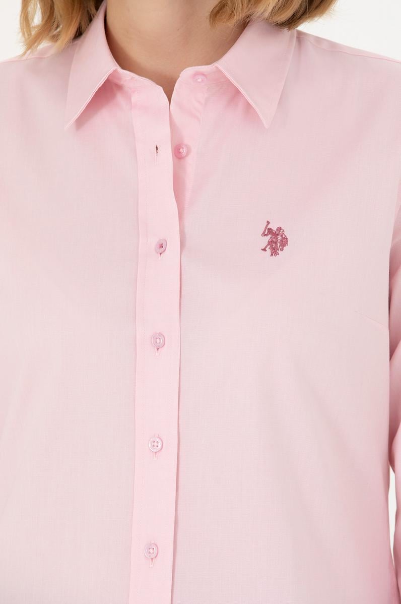 Kadın Pembe Uzun Kollu Basic Gömlek