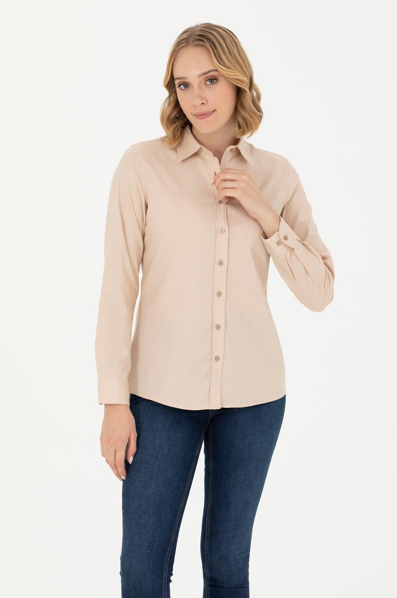 Kadın Camel Uzun Kollu Basic Gömlek