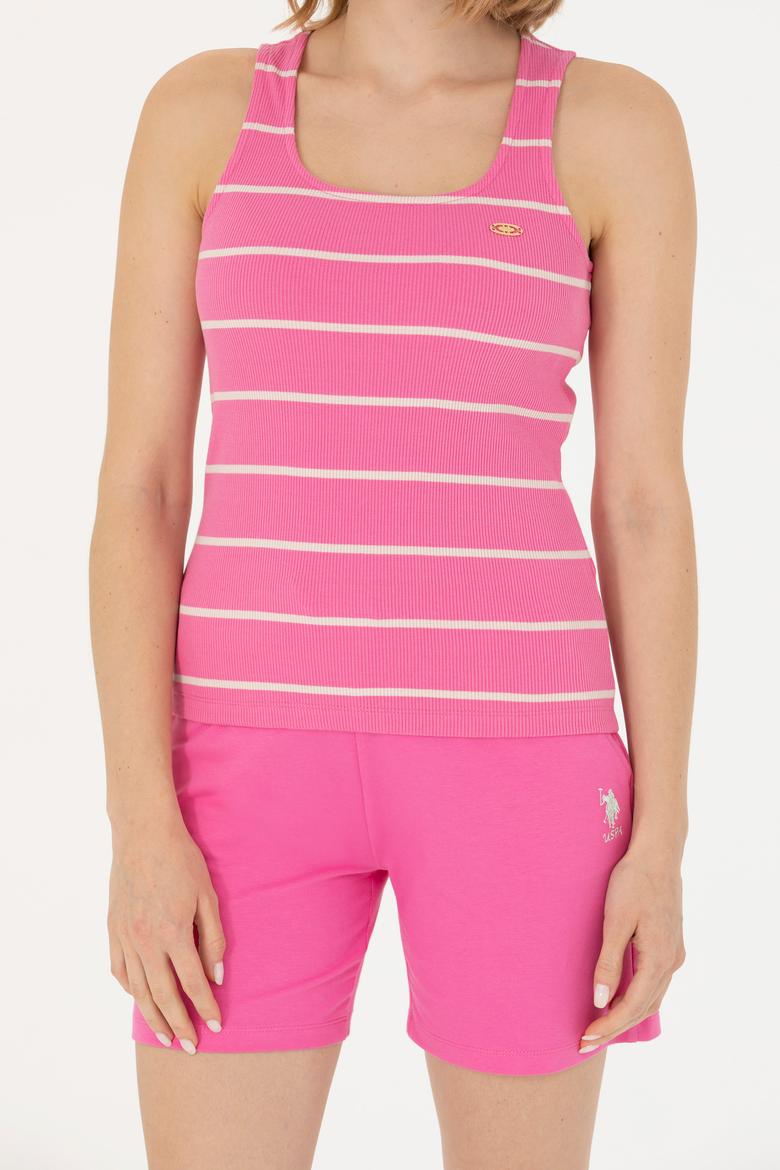 Kadın Pembe Bisiklet Yaka Kolsuz Tişört - 50262558012