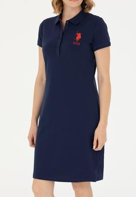 Kadın Lacivert Polo Yaka Örme Elbise - 50262697013