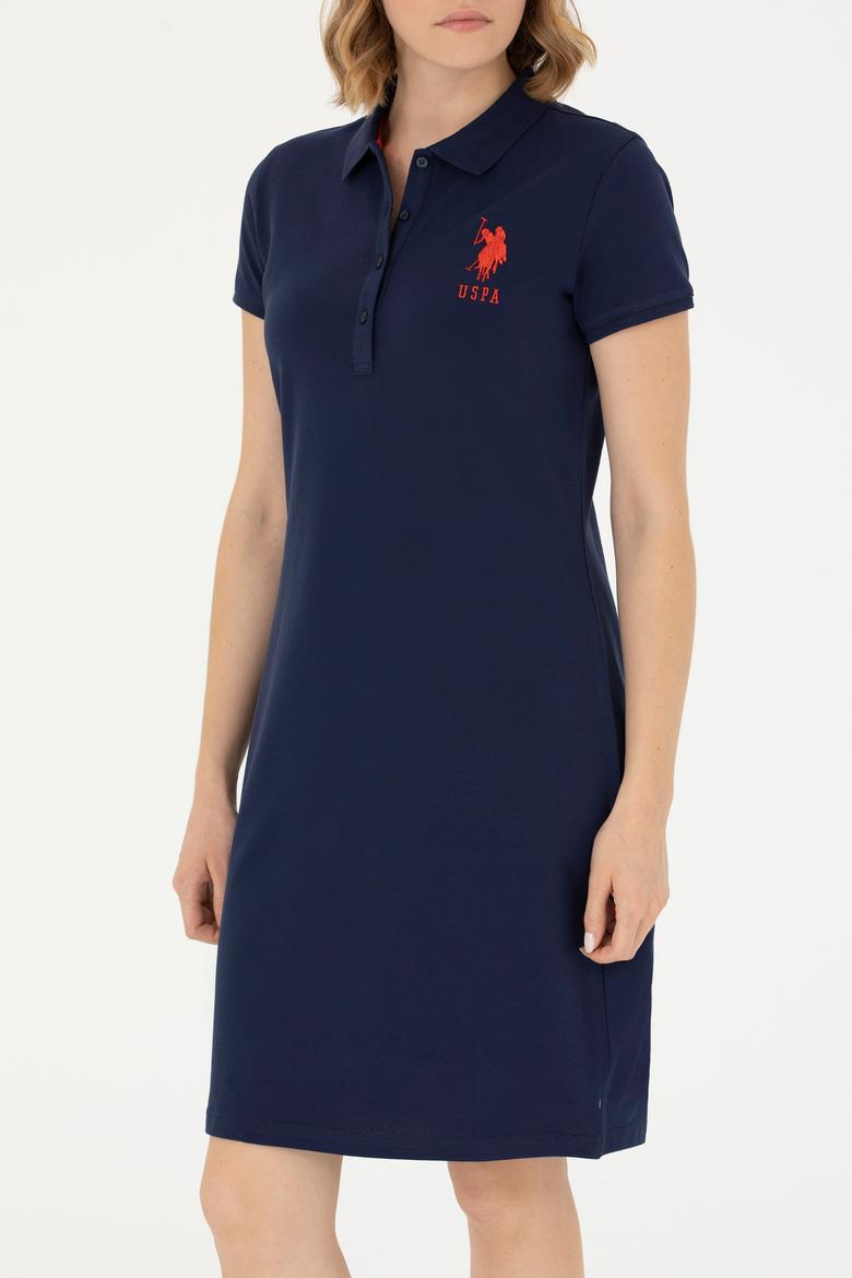 Kadın Lacivert Polo Yaka Örme Elbise - 50262697013