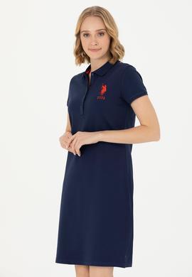 Kadın Lacivert Polo Yaka Örme Elbise - 50262697013