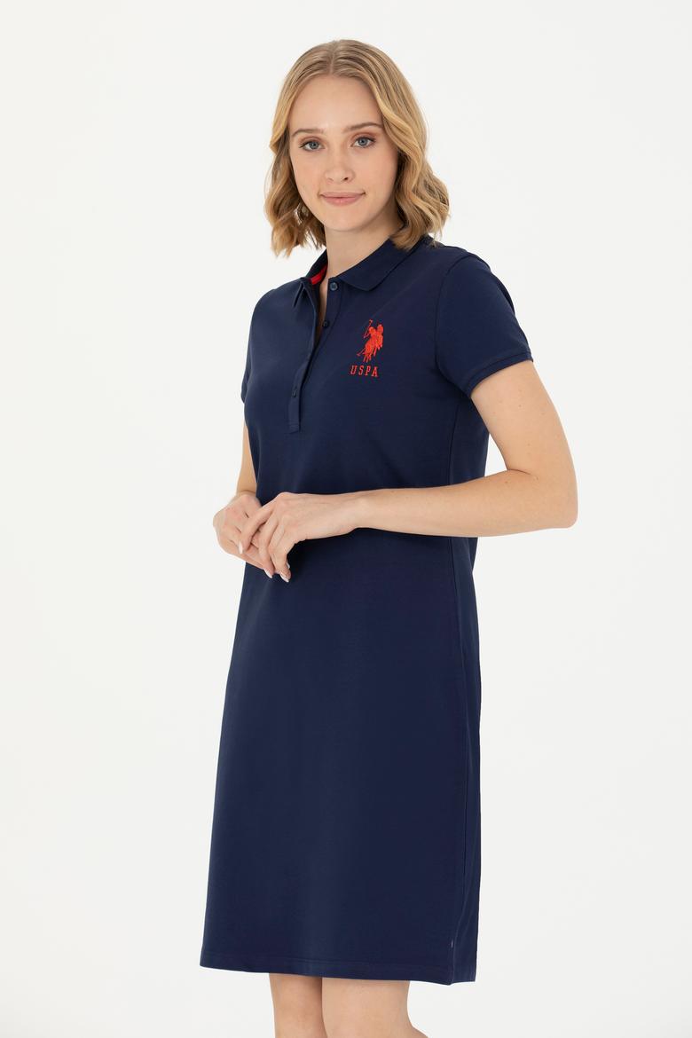 Kadın Lacivert Polo Yaka Örme Elbise - 50262697013