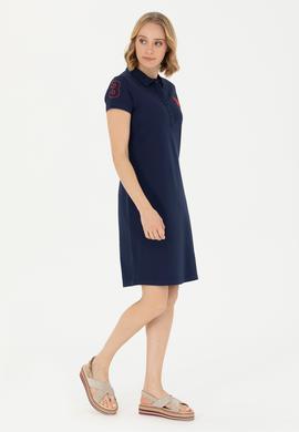 Kadın Lacivert Polo Yaka Örme Elbise - 50262697013