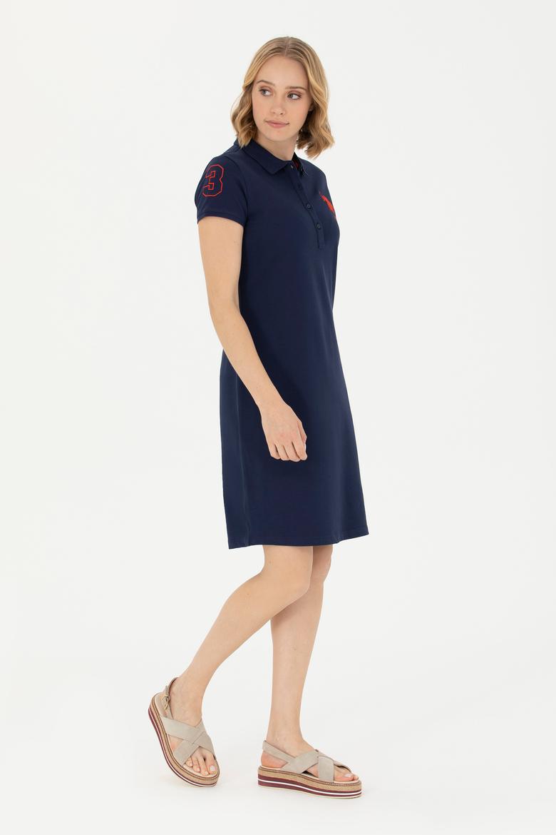 Kadın Lacivert Polo Yaka Örme Elbise - 50262697013