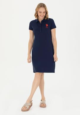 Kadın Lacivert Polo Yaka Örme Elbise - 50262697013