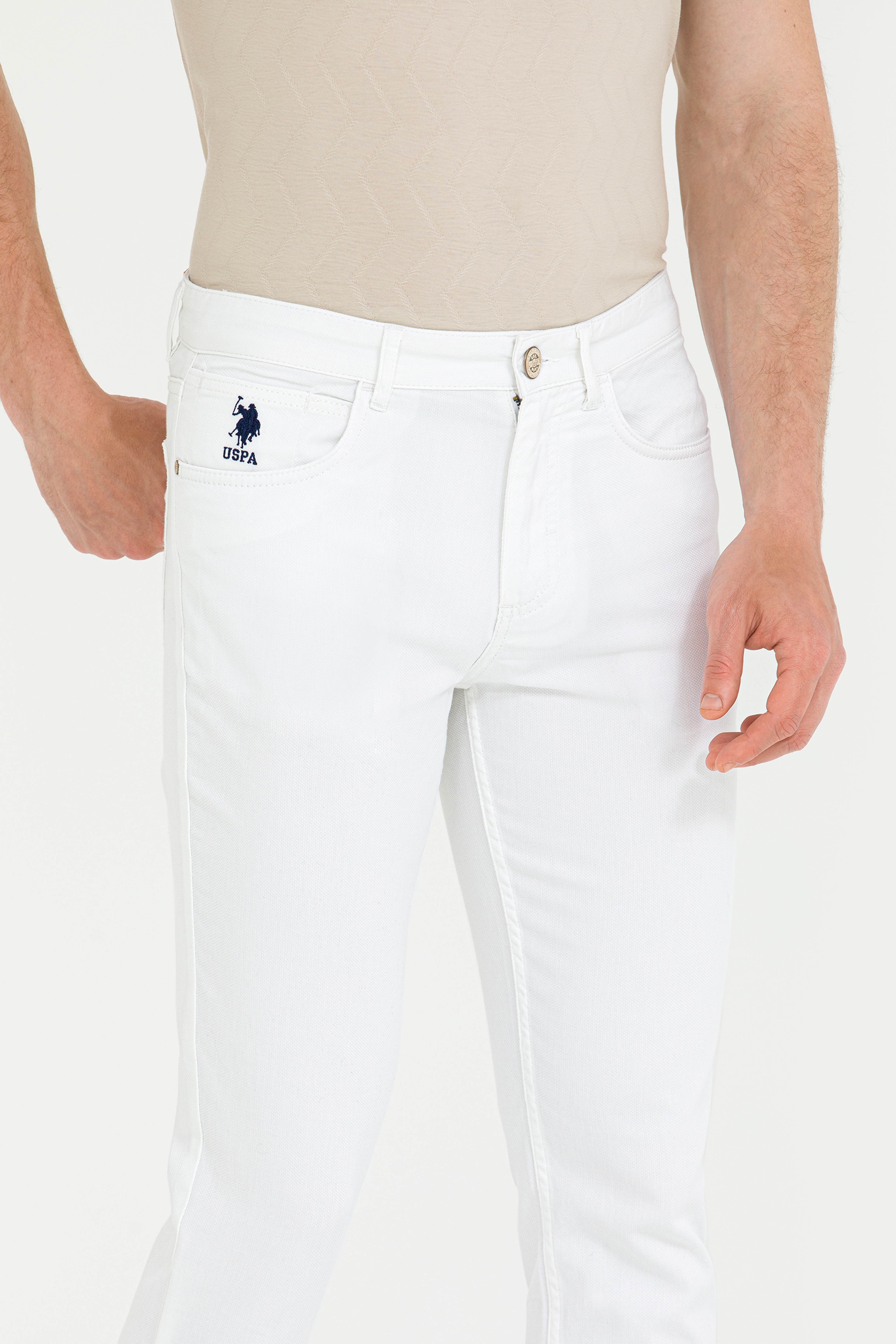 Erkek Slim Fit Beyaz Kanvas / Chino Pantolon - Image 6