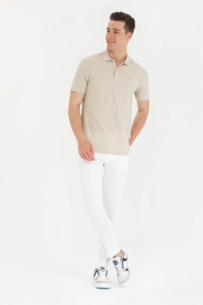 Erkek Slim Fit Beyaz Kanvas / Chino Pantolon