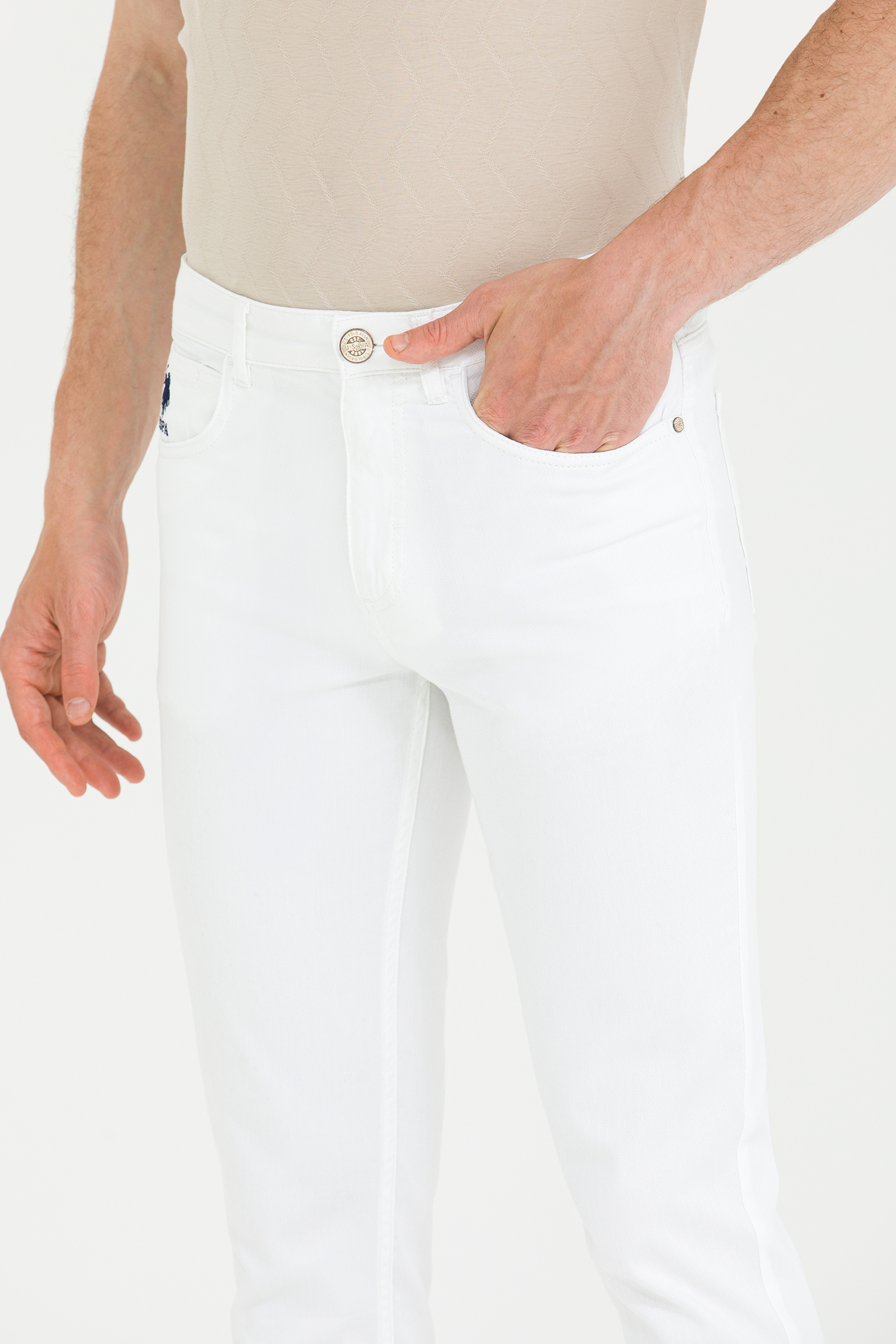 Erkek Slim Fit Beyaz Kanvas / Chino Pantolon - Image 5