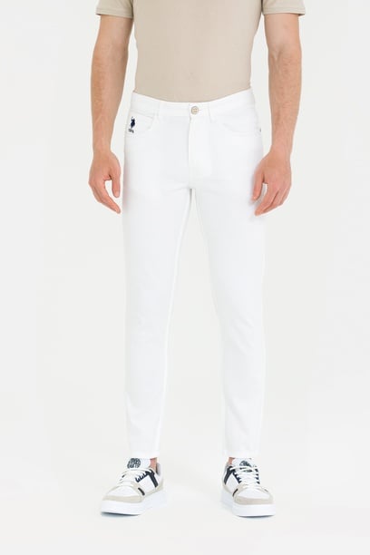 Erkek Slim Fit Beyaz Kanvas / Chino Pantolon