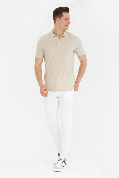 Erkek Slim Fit Beyaz Kanvas / Chino Pantolon
