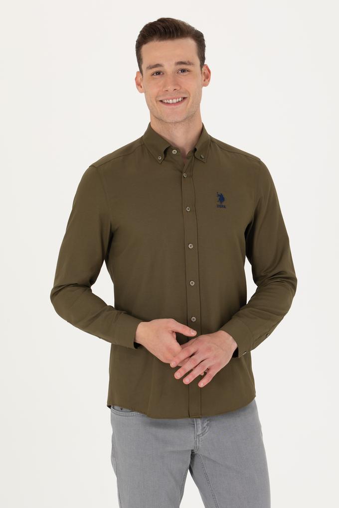 Erkek Haki Uzun Kollu Basic Gömlek