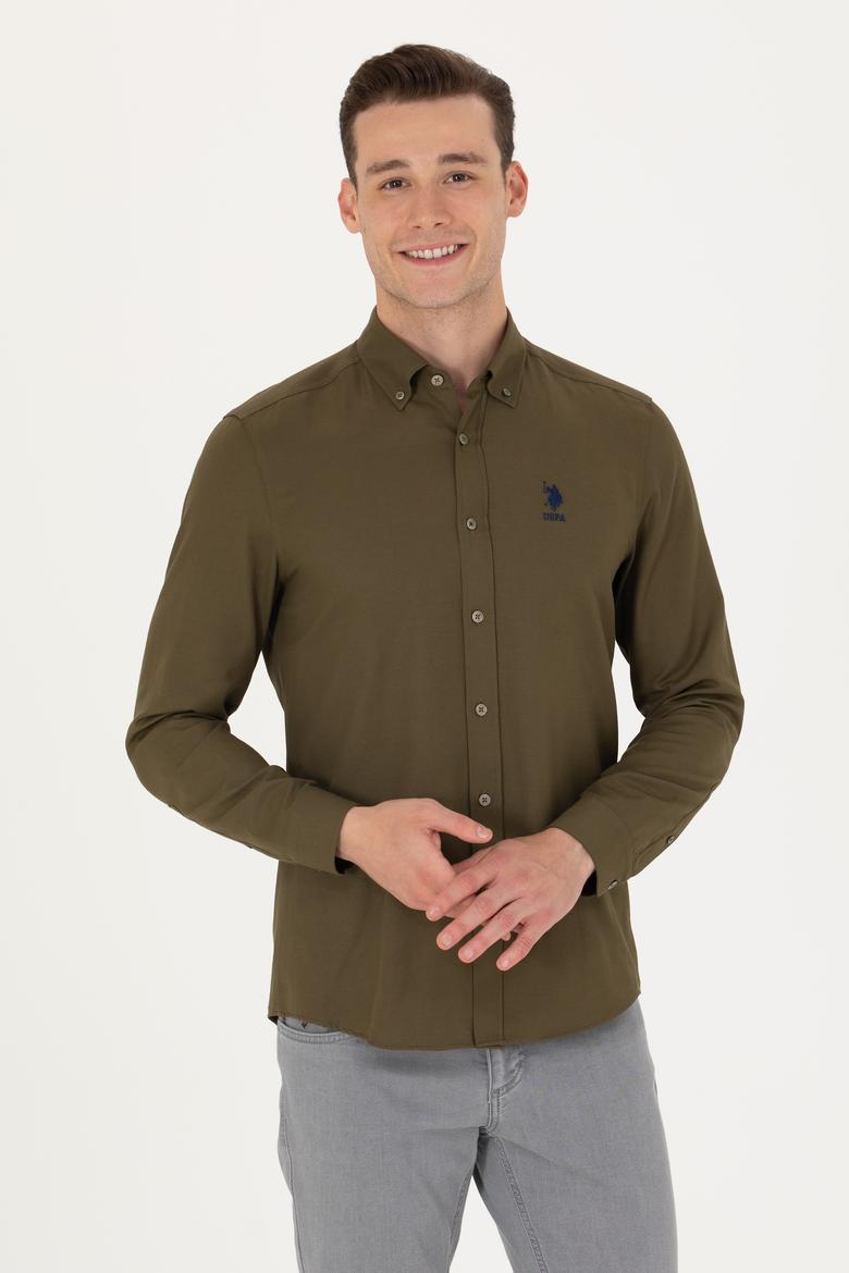 Erkek Haki Uzun Kollu Basic Gömlek