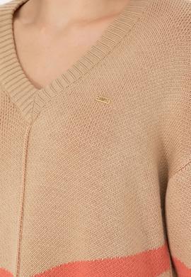 Kadın Kum Melanj V Yaka Triko Kazak - 50272041018