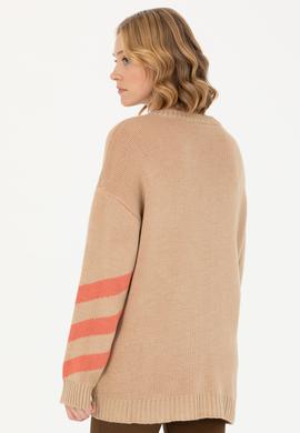 Kadın Kum Melanj V Yaka Triko Kazak - 50272041018