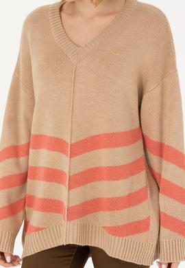 Kadın Kum Melanj V Yaka Triko Kazak - 50272041018