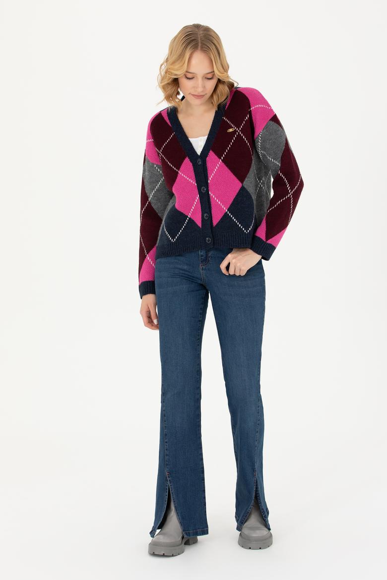 Kadın V Yaka Lacivert Triko Hırka - 50269496024